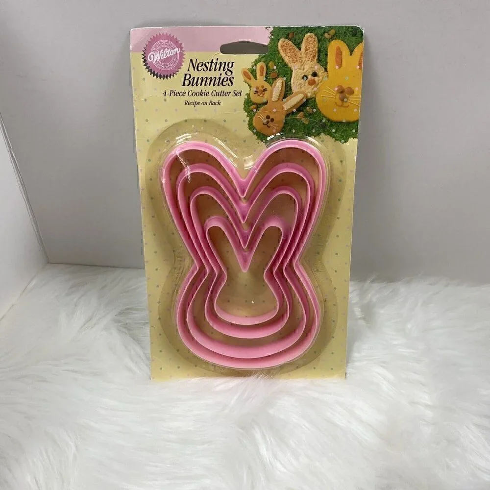 NEW WILTON Nesting Bunnies Pink 4-Piece Cookie Cutter Set 1993 Vintage Easter